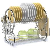 Gouttoir à vaisselle en acier à 2 étages avec plateau égouttoir pour la cuisine – Capacité de charge env. 10 kg – 40 x 38 x 24 cm, argenté/blanc