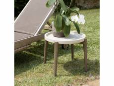 Hans - table d'appoint ronde 50x50cm plateau béton beige pieds acacia