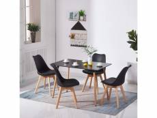 Hombuy® ensemble de table à manger rectangulaire noire et 4 chaises scandinaves noires pour salle à manger, cuisine, salon, bureau