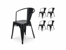 Kosmi - lot de 4 chaises en métal noir mat style industriel - avec accoudoirs