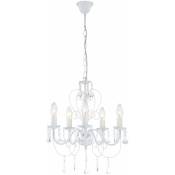 Lampe à suspension lampe en cristal blanc lustre lampe de salon lampe de salle à manger lampe suspendue, 5 lampes suspendues, 5x E14, DxH 44x129 cm