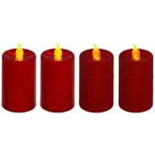 Lot de 4 Bougies lumineuses Rouge pailleté et Rouge métallisé h 7.5 cm - Feeric Christmas - Rouge