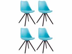 Lot de 4 chaises de salle à manger toulouse similicuir pieds ronds bois , bleu/bois de chêne cappuccino