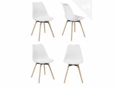 Lot de 4 chaises scandinaves pieds bois, coussin MIA (blanc) 388