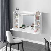 Ml-design - Coiffeuse Murale Blanc 110 x 75 x 48,5 cm avec Miroir et 6 Étagères de Rangement, en Bois mdf, Table de Maquillage, Table de Toilette