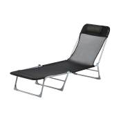 Outsunny Bain de soleil transat chaise longue inclinable pliable avec oreiller dossier réglable sur 5 niveaux noir