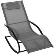 Outsunny Chaise longue à bascule rocking chair ergonomique avec tétière accoudoirs métal galvanisé textilène Gris