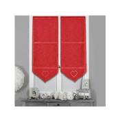 Paire pointe - Passe-tringle - 60 x 90 cm - Coeur brodé Rouge - Rouge