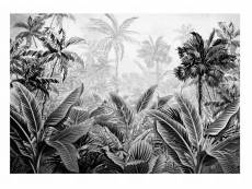 Papier peint intissé panoramique noir et blanc forêt jungle tropicale 312x219 cm chambre salon photo non tissé muraux trompe l'oei