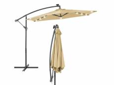Parapluie avec manivelle et support, y compris led solaire ø 300 cm brun en polyester 490004814