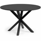 Pegane - Table ronde coloris noir en MDF laqué et acier - diamètre 120 x hauteur 74,50 cm