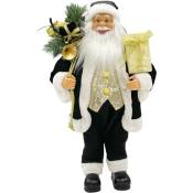 Père Noël noir et doré 144268 robe velours 90cm mini lumières et sons