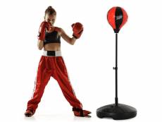 Punching ball sur pied pour enfant hauteur réglable 78-120 cm base de lestage paire gants inclus rouge noir