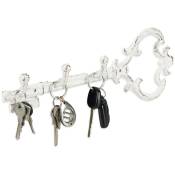 Relaxdays - Panneau à clés, 3 crochets, forme de clef décorative, fonte de fer, vintage, antique, 12,5 x 33 x 4,5 cm, en blanc