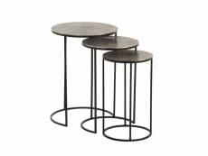 Set de 3 tables gigognes ronde nizi en métal noir et aluminium gris. 20100991403