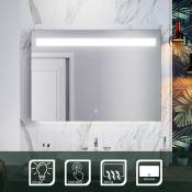 Sirhona - Miroir de Salle de Bain 100x70cm Anti-buée Miroir Mural avec éclairage led Modèle Carré Interrupteur Tactile