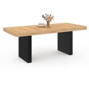 Table à manger extensible rectangle vito 6-10 personnes bois et noir 160-200 cm - Bois-clair