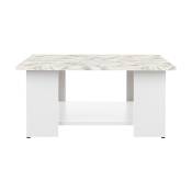 Table basse effet bois blanc et marbre