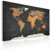 Tableau sur toile décoration murale image imprimée cadre en bois à suspendre Carte du monde : Les secrets de la Terre 60x40 cm