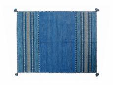 Tapis moderne kansas, style kilim, 100% coton, bleu,
