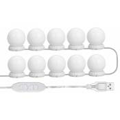 XVX - Kit D'Eclairage Miroir Led Pour Coiffeuse, Avec 10 Ampoules Reglables, 10 Luminosite Et 3 Modes D'Eclairage, Type Usb, Blanc - Blanc