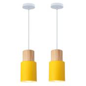 2 pcs E27 lustre suspension fer forgé créatif réglable chambre salon macaron lampe suspension (jaune) - Jaune