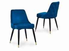 Arielle - lot de 2 chaises en velours bleu dossier capitonné