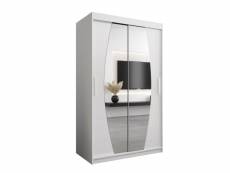 Armoire de chambre globe blanc 120 avec 2 portes coulissantes et miroir penderie (tringle) avec étagères sans tiroirs