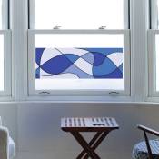 Autocollant Electrostatique Géométrique Bleu 67x23cm pour Fenêtre - Sticker Vitre Deco Design Intérieur/Extérieur - Bleu