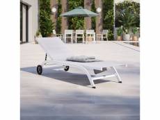 Bain de soleil - transat de jardin inclinable 5 positions aluminium avec roulettes - blanc gris - pol