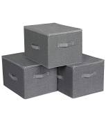 Boîtes de rangement grises pliables avec poignées et couvercle -H25 cm