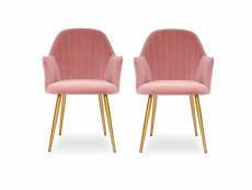 Chaise avec accoudoirs velours rose et métal doré lucy - lot de 2