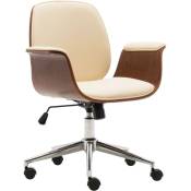 Chaise de bureau en écot-cuir et bois plié avec des roues de différentes couleurs Couleur : Crème et brun