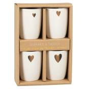 Coffret tasses (x4) en céramique blanche motifs cœurs