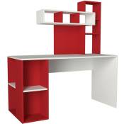 Cotecosy - Bureau avec étagère intégré Cicero Bois Rouge et Blanc - Blanc / Rouge
