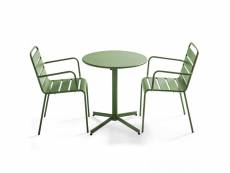 Ensemble table de jardin et 2 fauteuils métal vert
