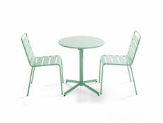 Ensemble table de jardin ronde et 2 chaises métal vert sauge - palavas