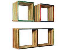 Étagère armoire meuble design jeu d'étagère murale 3 pcs teck massif recyclé multicolore helloshop26 2702226par2