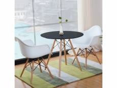 Hombuy® ensemble de table scandinave ronde noire et 2 chaises de salle à manger avec fauteuil design scandinave blanches