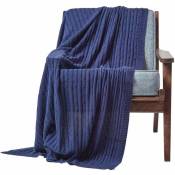 Homescapes - Plaid en tricot en 100% coton Bleu marine, 130 x 170 cm - Bleu marine