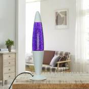 Lampe à Lave Jenny blanche au design vintage en style rétro avec liquide violet pailleté G9 H:42 cm - Paillettes (violet), Transparent, Blanc