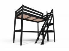 Lit mezzanine bois avec escalier de meunier sylvia 90x200 noir 1130-N