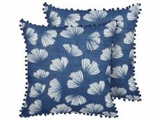 Lot de 2 coussins à motif de feuilles bleu et blanc 45 x 45 cm dandelion 345422