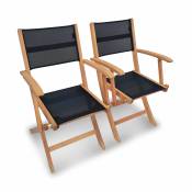 Lot de 2 fauteuils de jardin en bois et textilène noirs