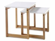 Lot de 2 tables d'appoint gigognes en bois coloris chêne / blanc mat -pegane- PEGANE