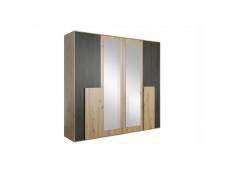 Lukki - grande armoire chambre à coucher - 203x200x65 cm - 2 miroirs - 10 étagères + 2 tringles - beige