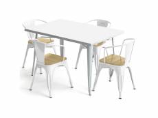 Pack table de salle à manger et 4 chaises de salle à manger avec accoudoirs design industriel - nouvelle édition - bistrot stylix blanc