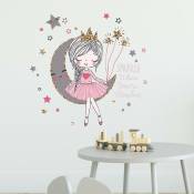 Princesse sur la lune autocollant mural filles chambre chambre décor papier peint salon pour la décoration de la maison beaux dessins animés