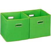 Relaxdays - 2x boîtes de rangement, sans couvercle, avec poignée, pliable, panier en tissu carré, 30 cm, vert