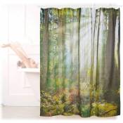 Rideau de douche 180 x 180 cm salle de bain motifs nature bois arbre anti-moisissures, vert - Vert - Norcks